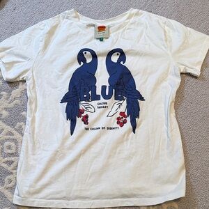 FARM Rio White Tee with Blue Parrots